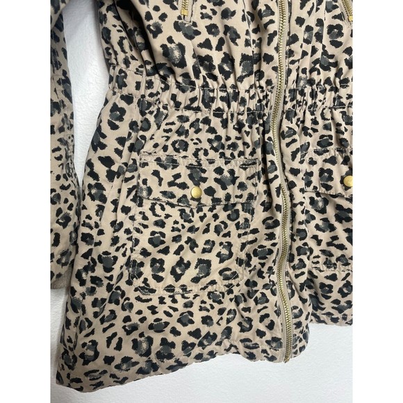 H&M Size 9-10 Parka Coat Leopard Print Tan Black Cinched Waist Detachable Hood - Picture 3 of 12